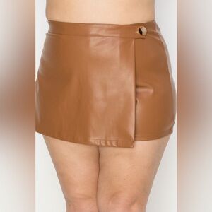 Plus Size Wrap Faux Leather Mini Skort